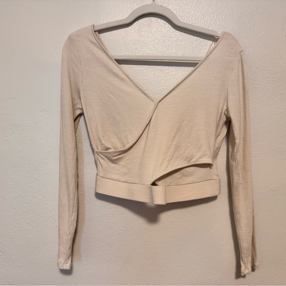 Lush Cream Ribbed Wrap Crop Top